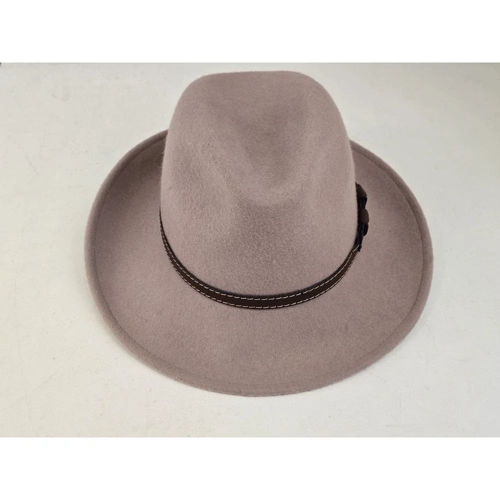 Women Galliano Sorbatti Felt Hat Wool w/ Leather Band Fedora Taupe Made In Italy Women Galliano Sorbatti Felt Hat Wool w/ Leather Band Fedora  main image 2